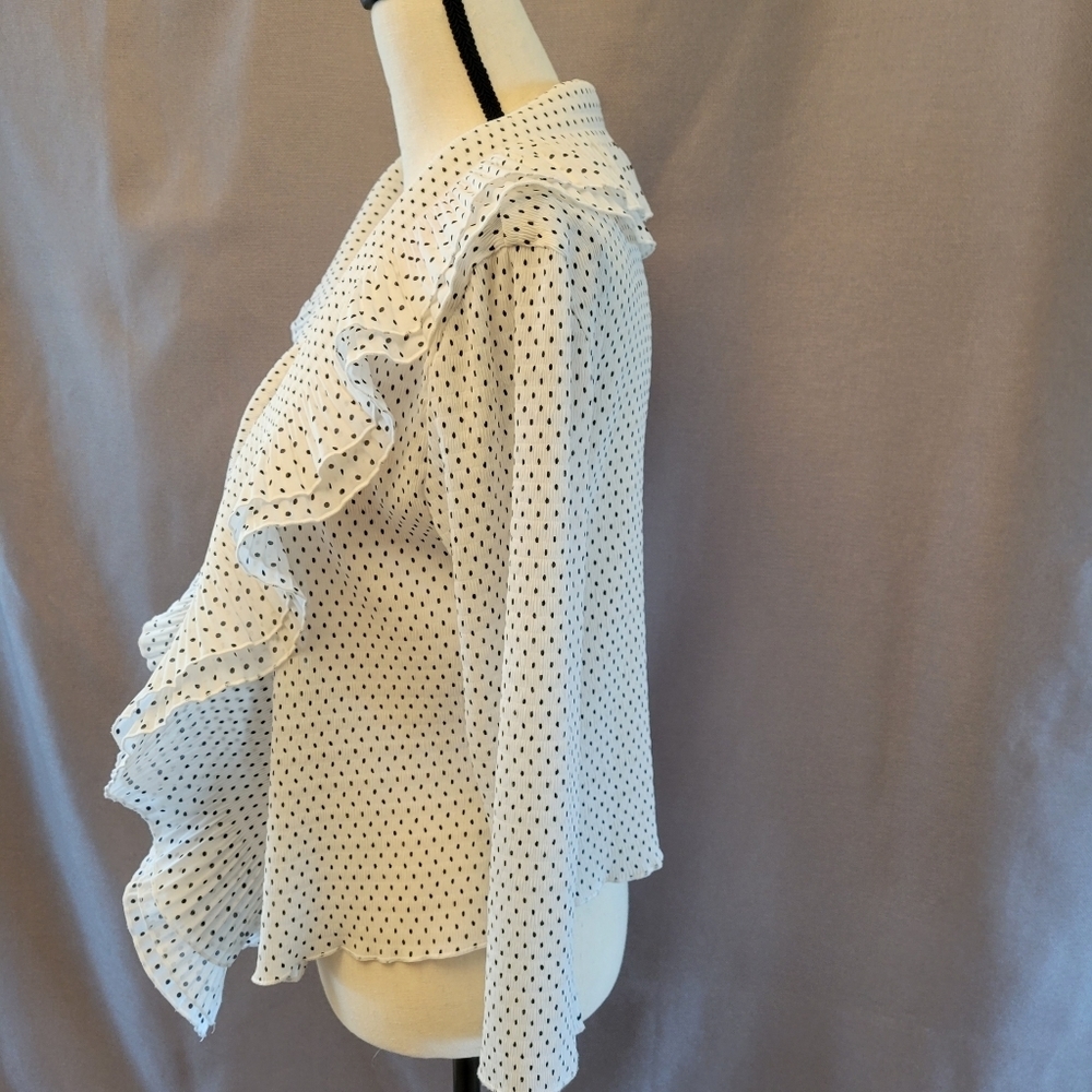 Caelian Top Womens Medium Long Sleeve Blouse White Black Ruffled Tie - Picture 6 of 12